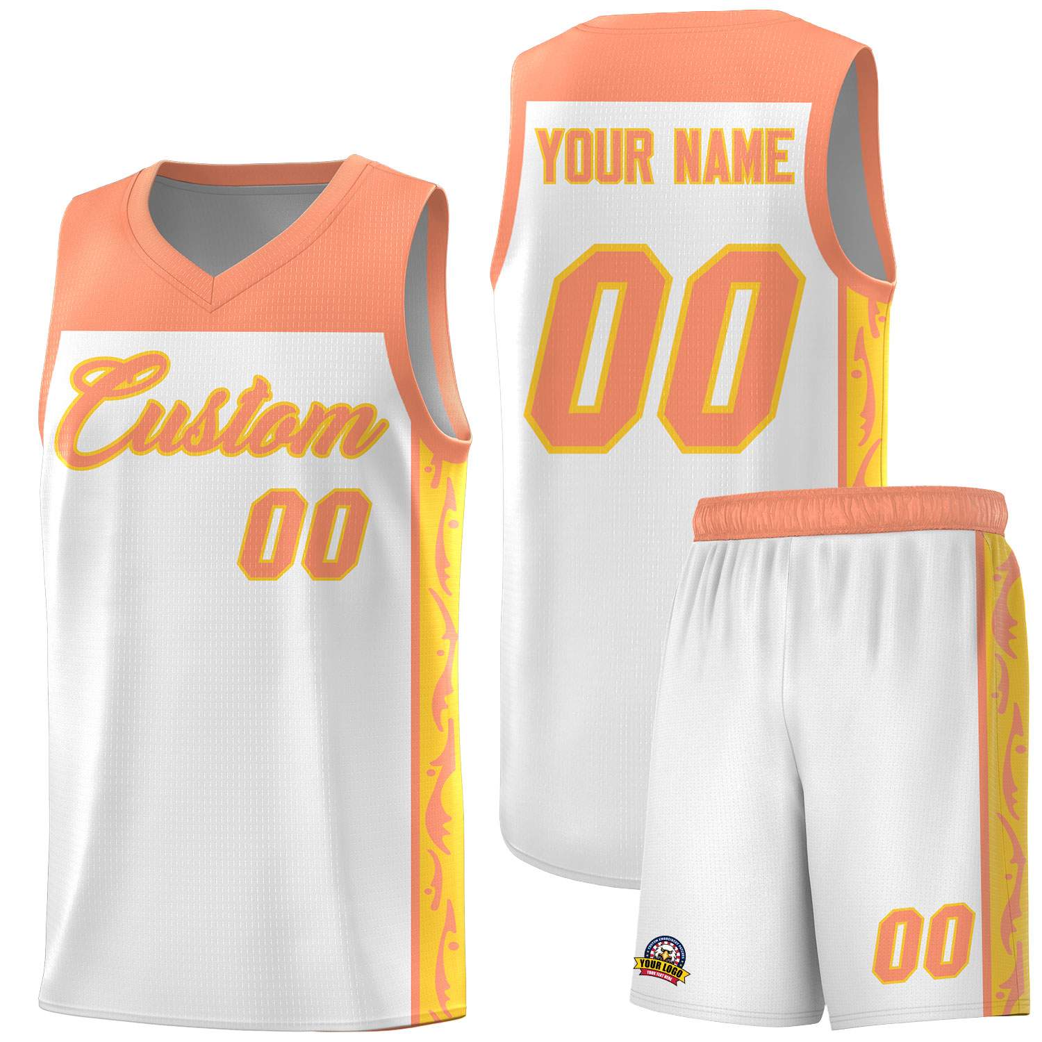 Custom White Side Pattern Sports Uniform Basketball Jersey
