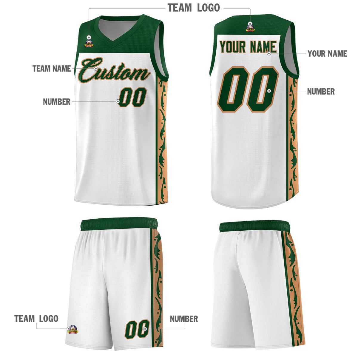 Custom White Side Pattern Sports Uniform Basketball Jersey