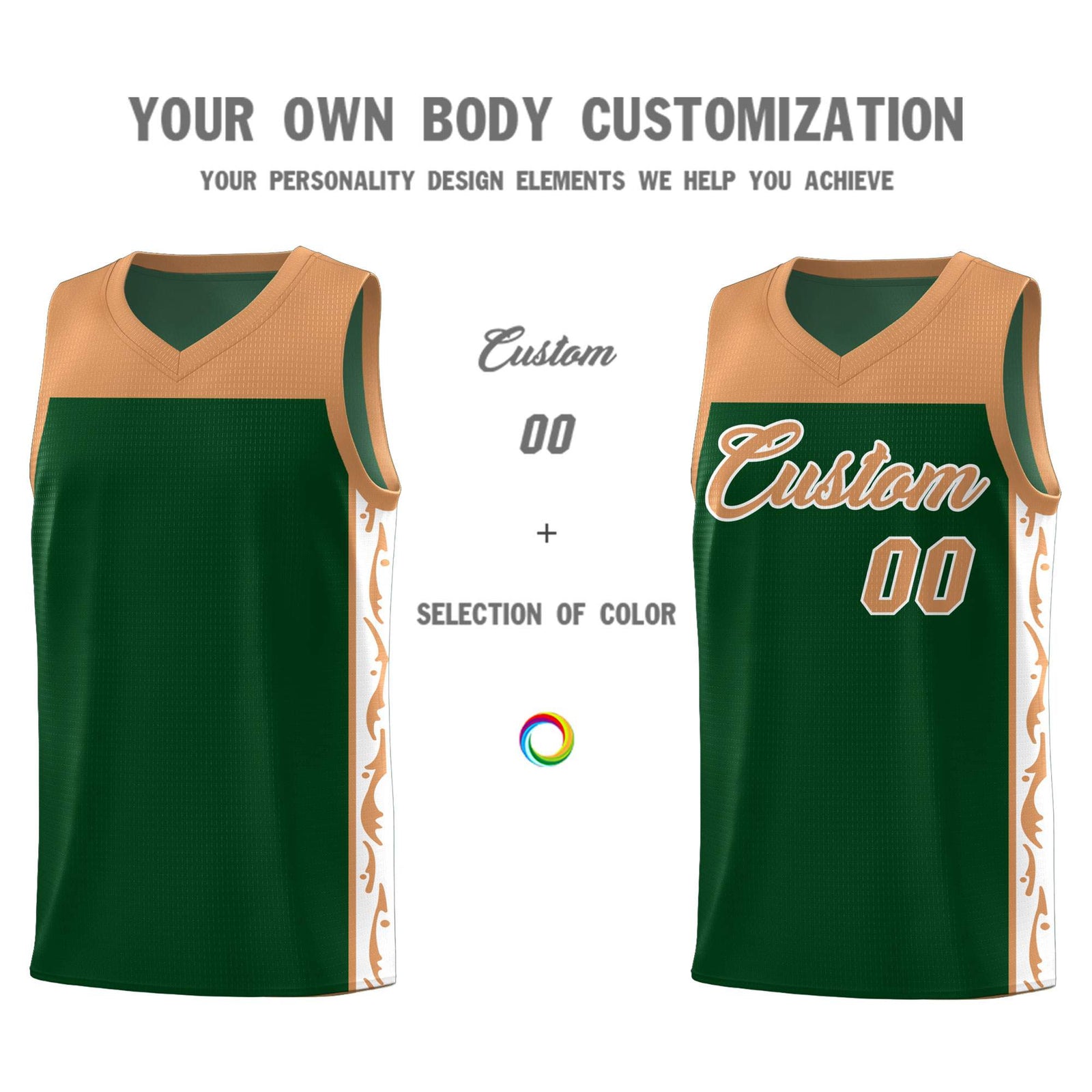 Custom Green Side Pattern Sports Uniform Basketball Jersey