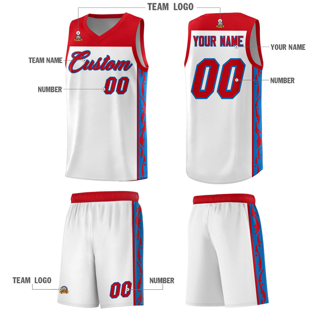 Custom White Side Pattern Sports Uniform Basketball Jersey