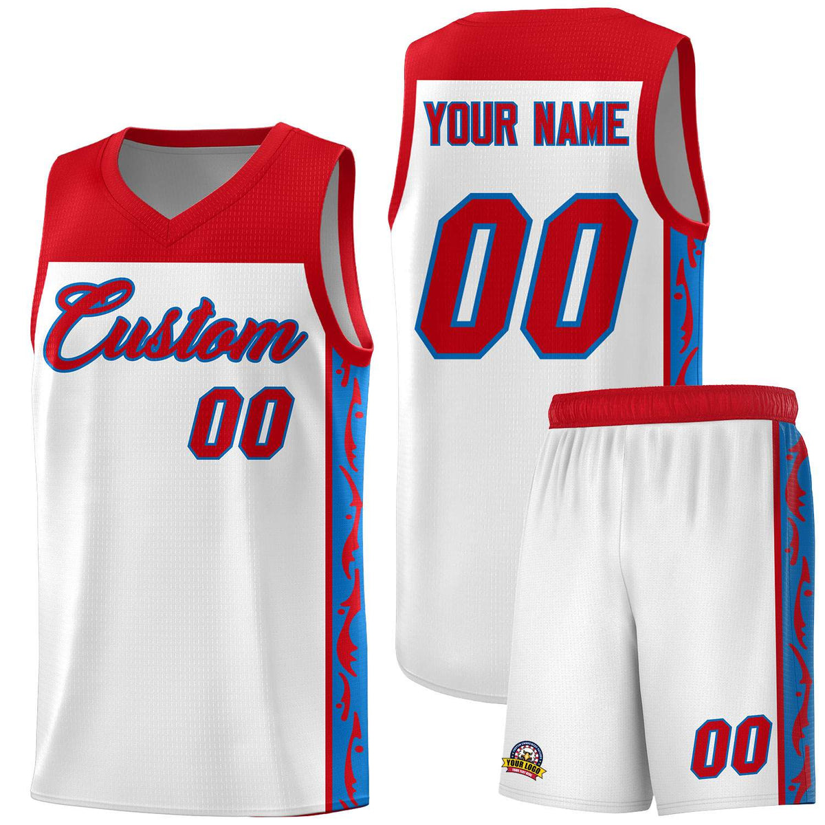 Custom White Side Pattern Sports Uniform Basketball Jersey