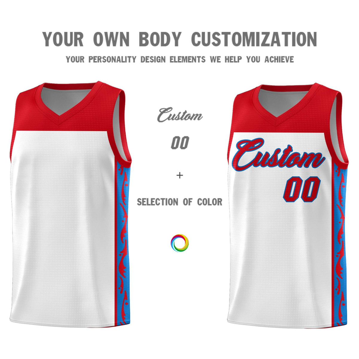 Custom White Side Pattern Sports Uniform Basketball Jersey