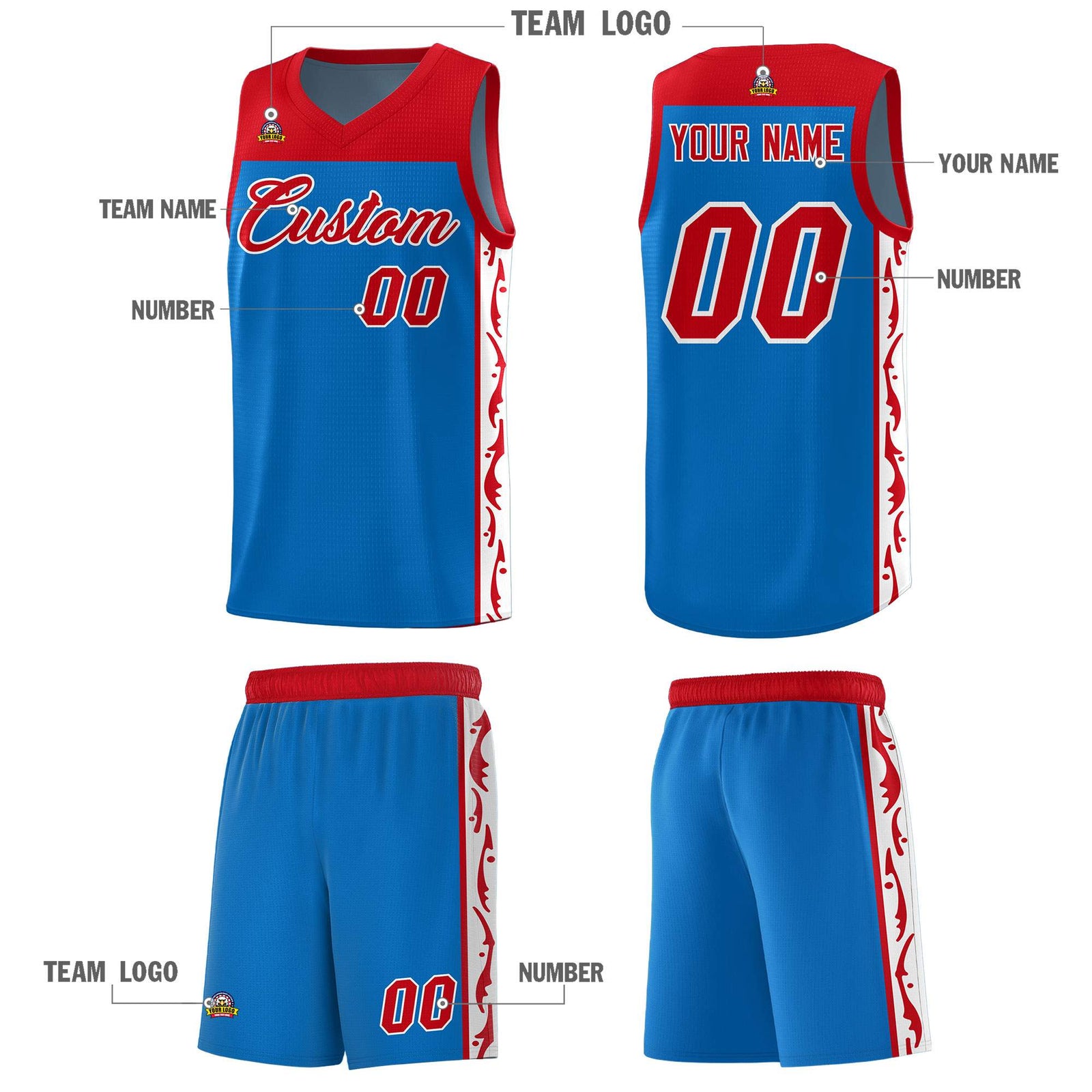 Custom Royal Side Pattern Sports Uniform Basketball Jersey