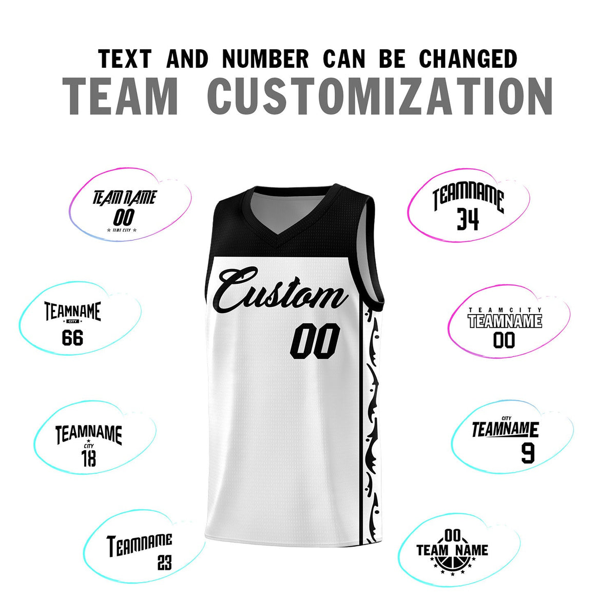 Custom White Side Pattern Sports Uniform Basketball Jersey
