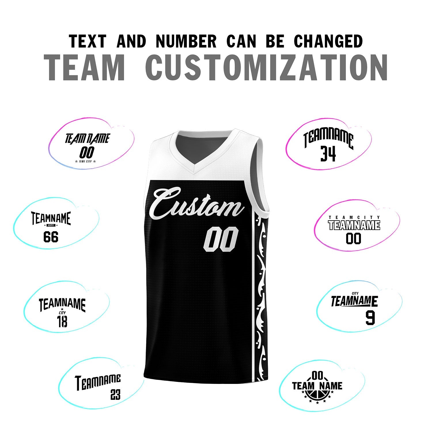 Custom Black Side Pattern Sports Uniform Basketball Jersey