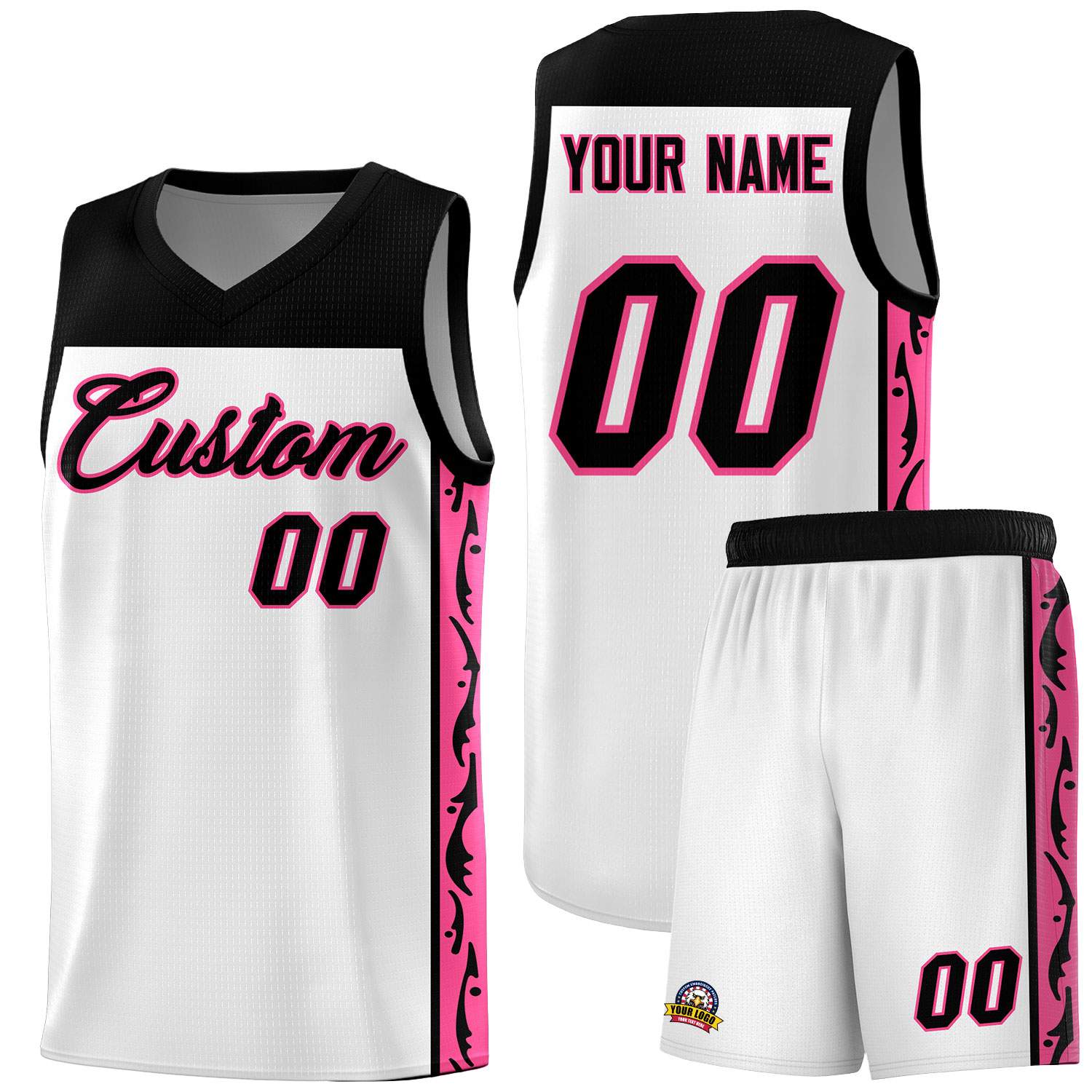 Custom White Side Pattern Sports Uniform Basketball Jersey