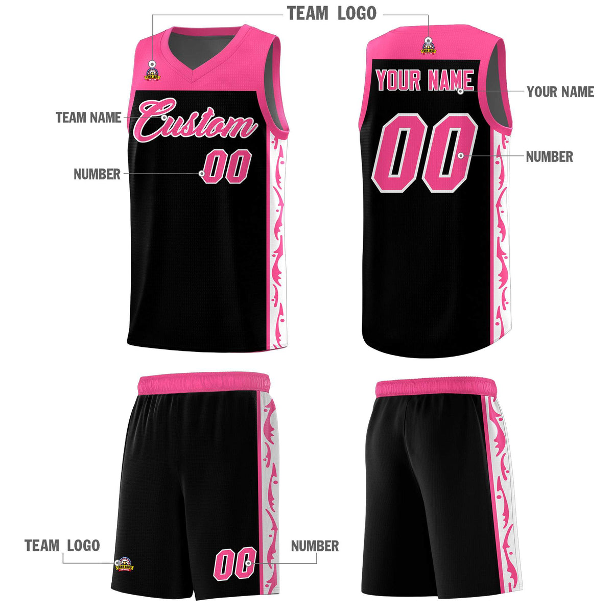 Custom Black Side Pattern Sports Uniform Basketball Jersey