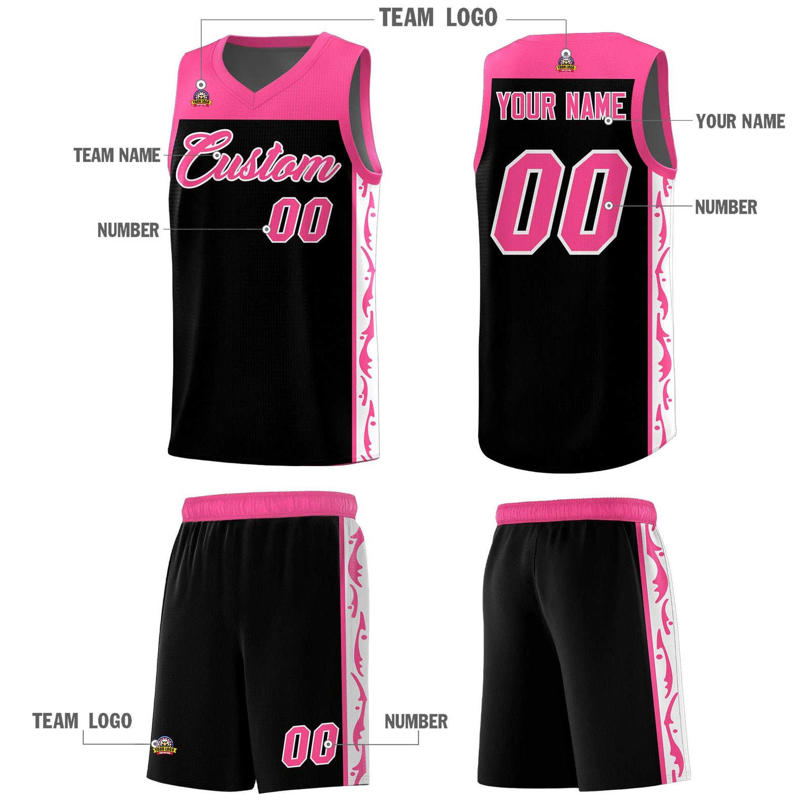 Custom Black Side Pattern Sports Uniform Basketball Jersey