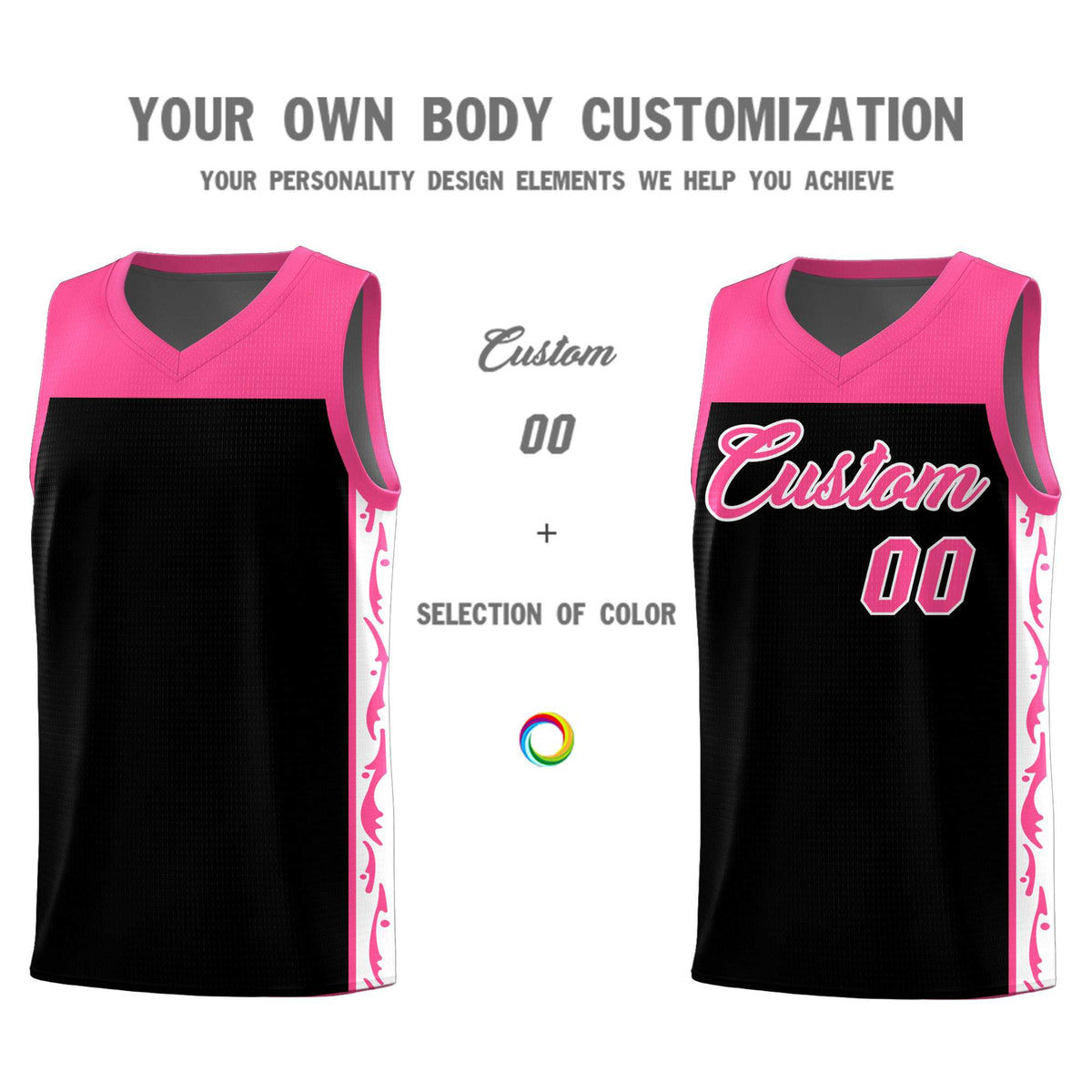 Custom Black Side Pattern Sports Uniform Basketball Jersey
