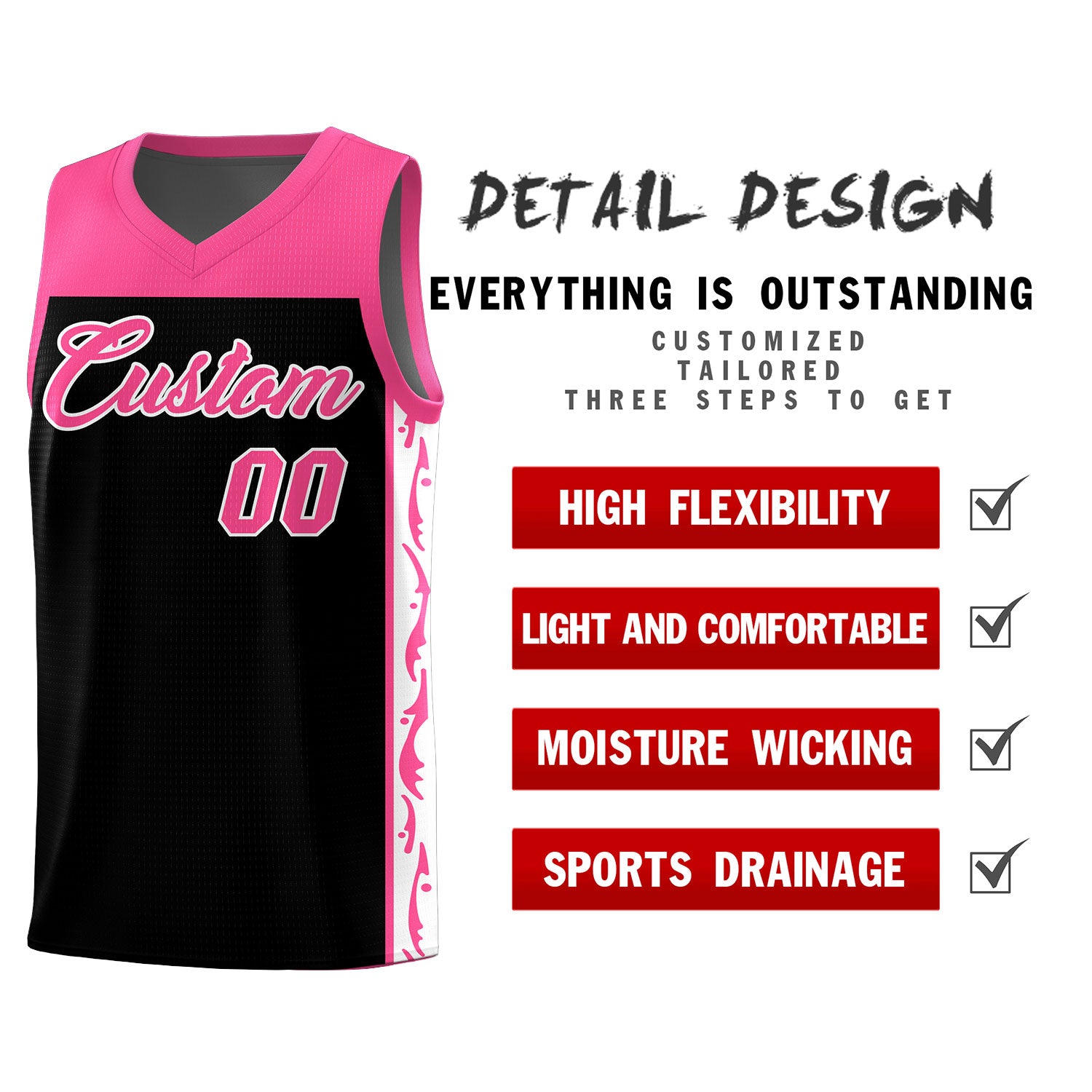 Custom Black Side Pattern Sports Uniform Basketball Jersey