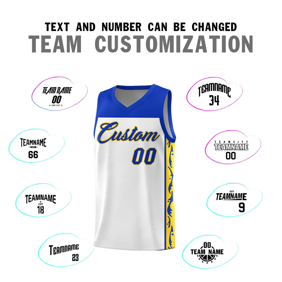 Custom White Side Pattern Sports Uniform Basketball Jersey