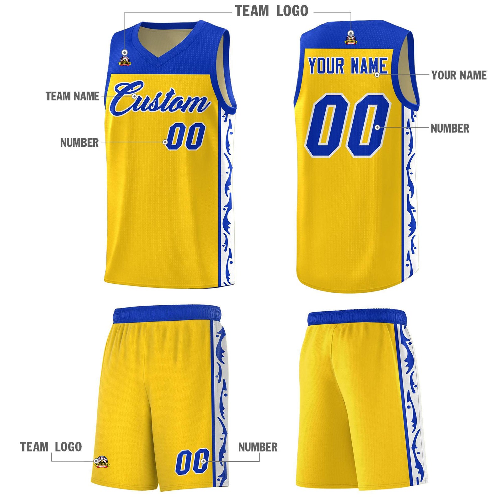 Custom Gold Side Pattern Sports Uniform Basketball Jersey