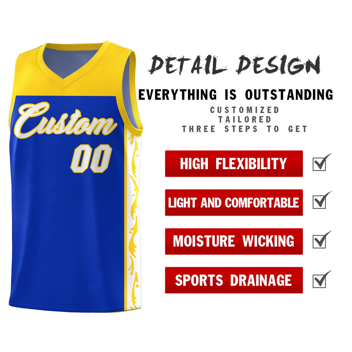 Custom Royal Side Pattern Sports Uniform Basketball Jersey