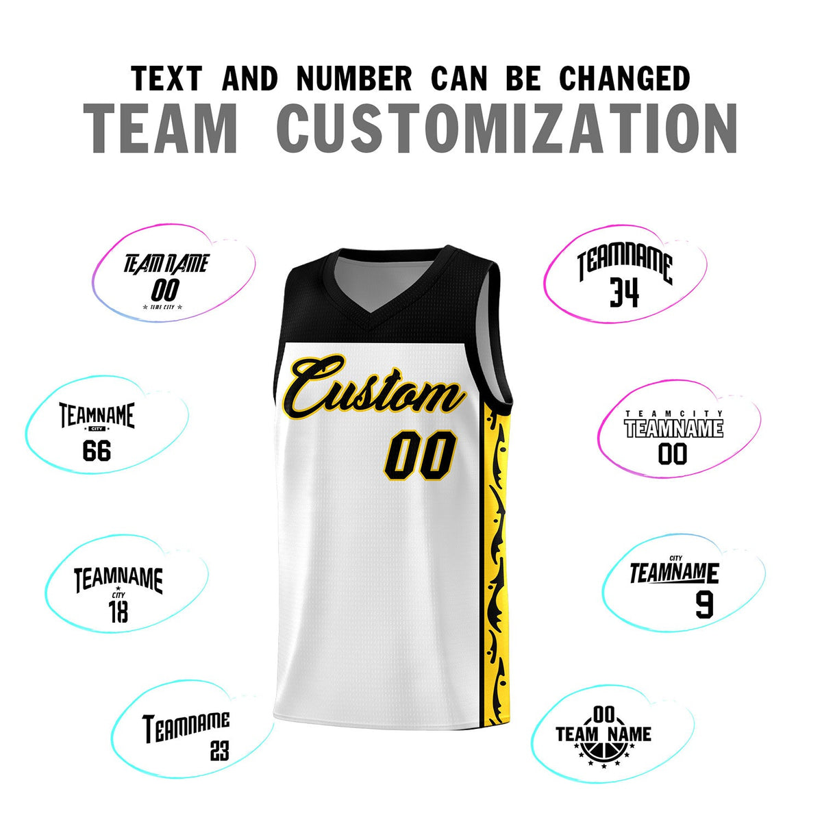 Custom White Side Pattern Sports Uniform Basketball Jersey
