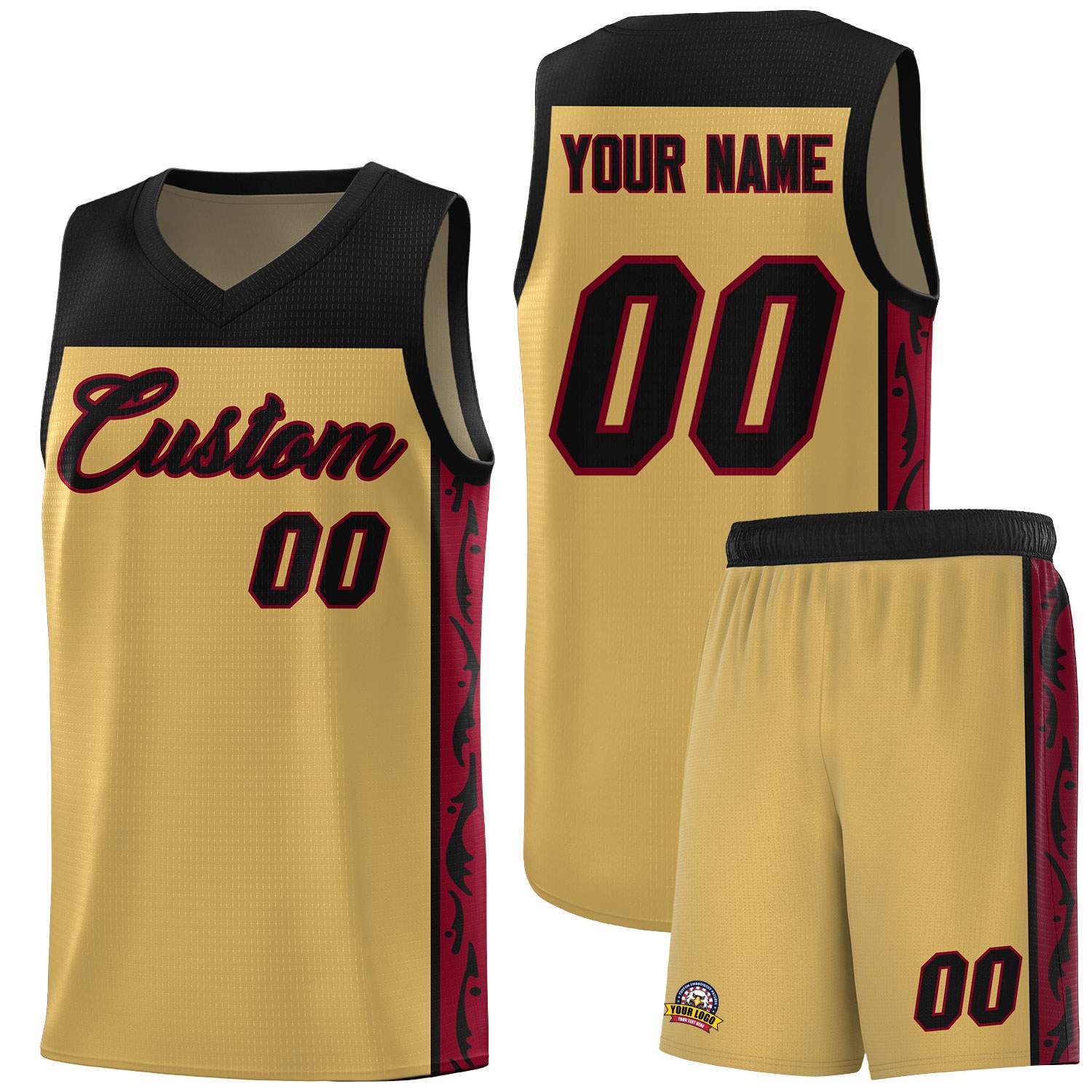 Custom Old Gold Side Pattern Sports Uniform Basketball Jersey