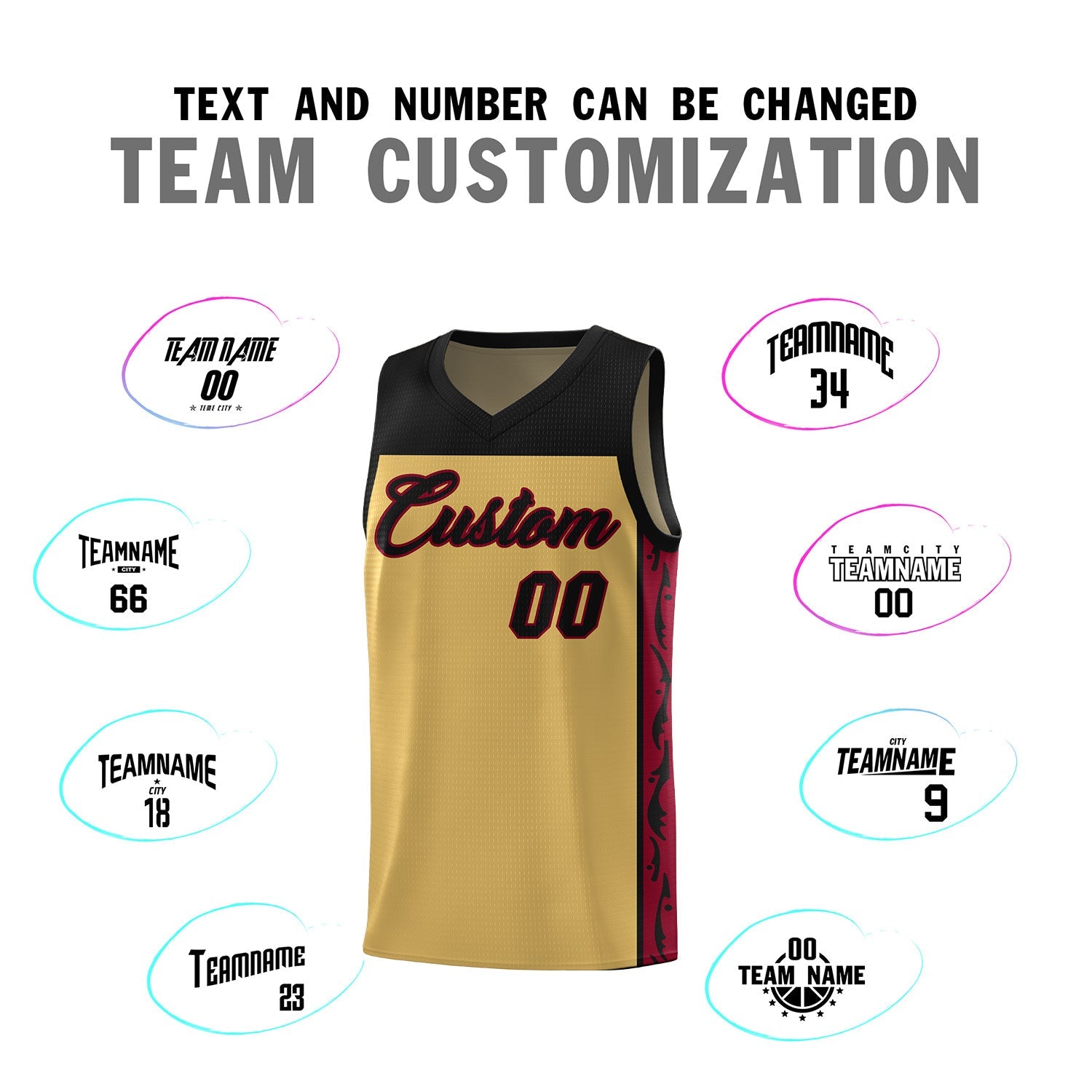 Custom Old Gold Side Pattern Sports Uniform Basketball Jersey
