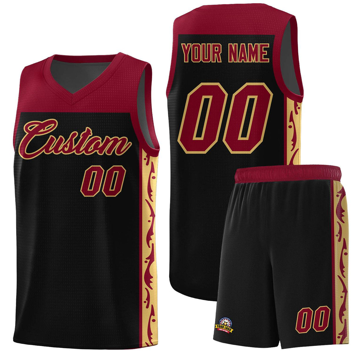 Custom Black Side Pattern Sports Uniform Basketball Jersey
