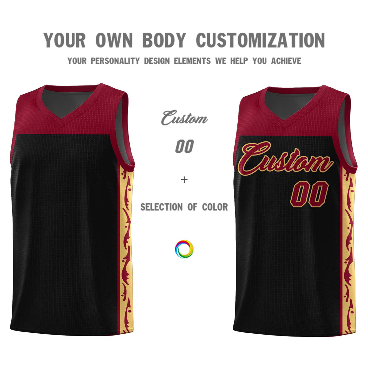 Custom Black Side Pattern Sports Uniform Basketball Jersey
