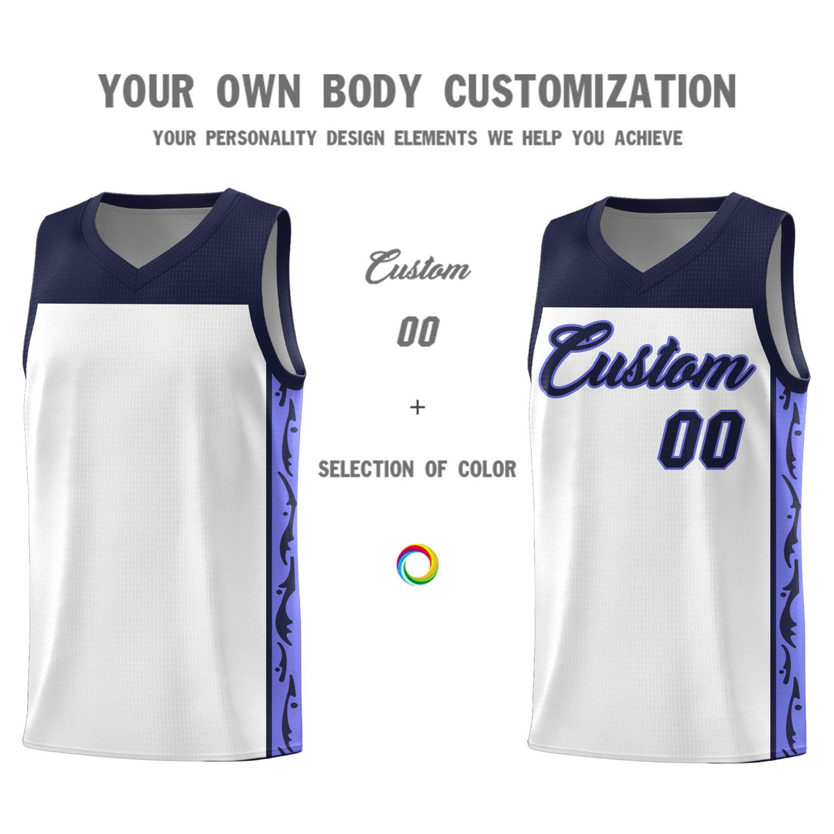 Custom White Side Pattern Sports Uniform Basketball Jersey