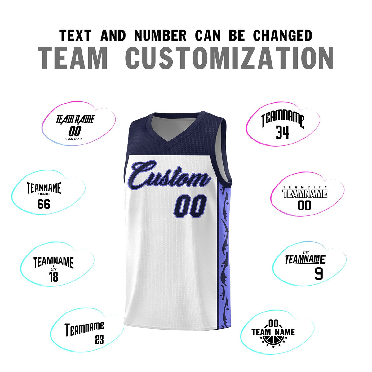 Custom White Side Pattern Sports Uniform Basketball Jersey