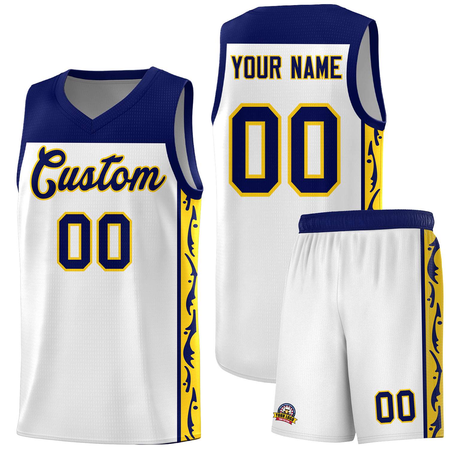 Custom White Side Pattern Sports Uniform Basketball Jersey