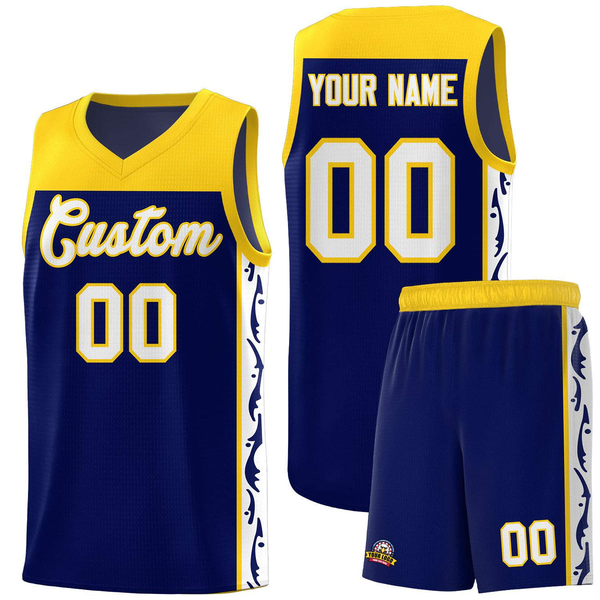 Custom Navy Side Pattern Sports Uniform Basketball Jersey