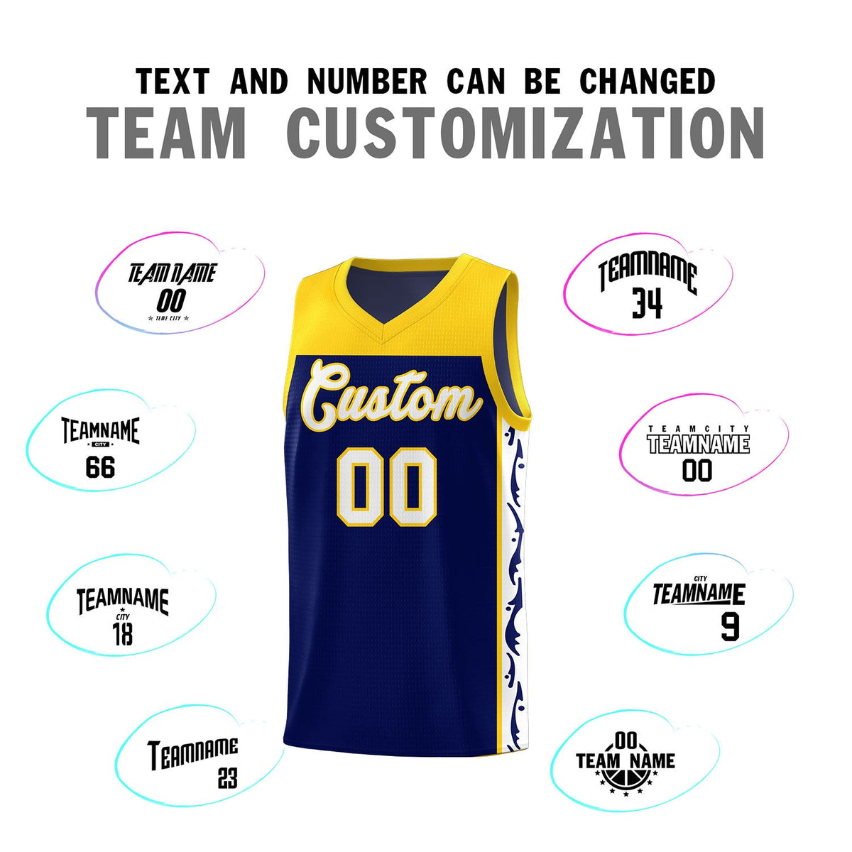 Custom Navy Side Pattern Sports Uniform Basketball Jersey