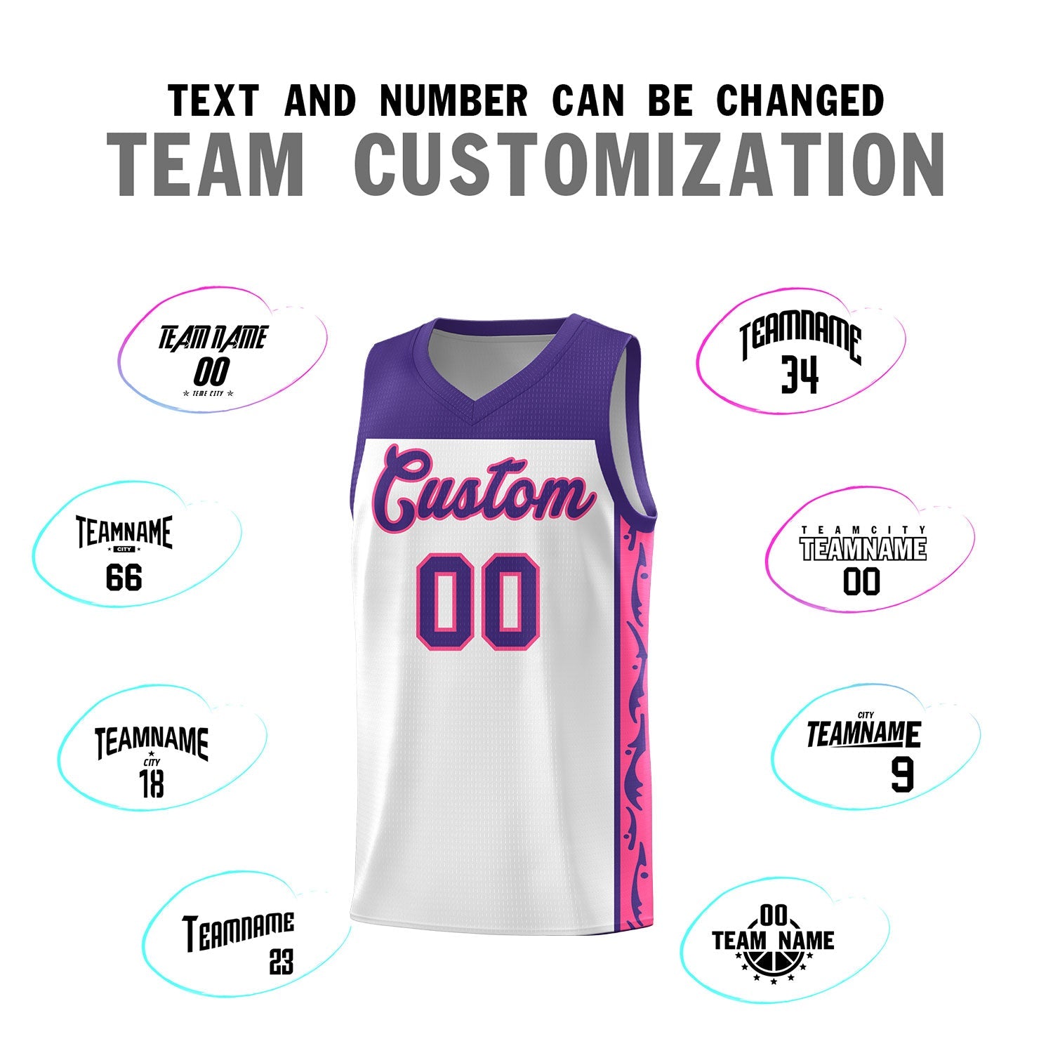 Custom White Side Pattern Sports Uniform Basketball Jersey