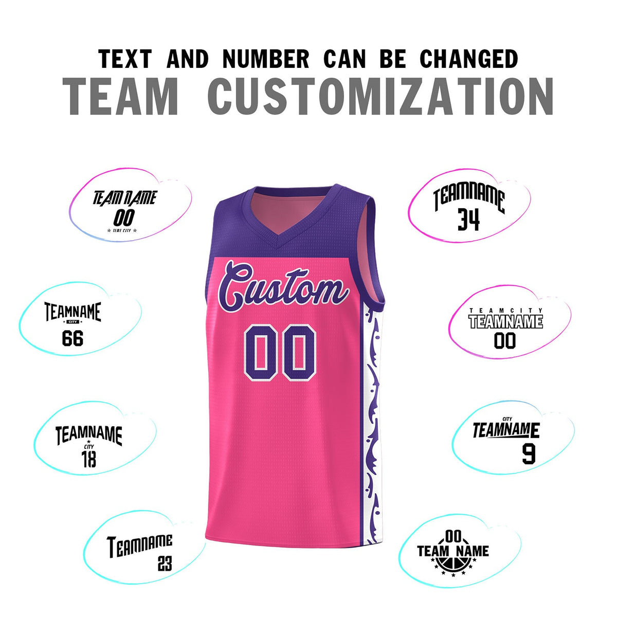 Custom Pink Side Pattern Sports Uniform Basketball Jersey