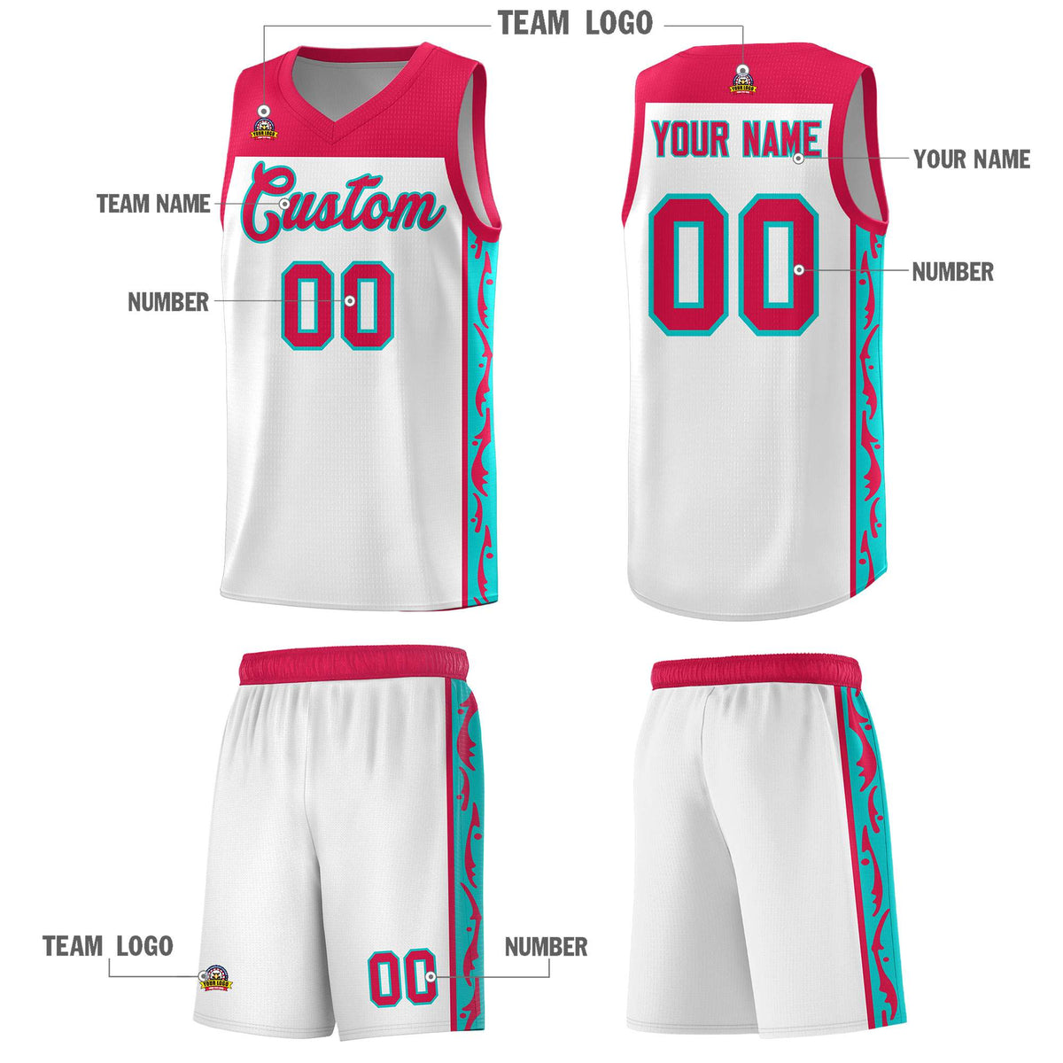 Custom White Side Pattern Sports Uniform Basketball Jersey