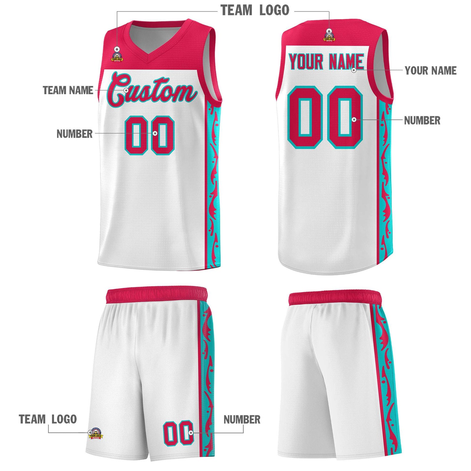Custom White Side Pattern Sports Uniform Basketball Jersey