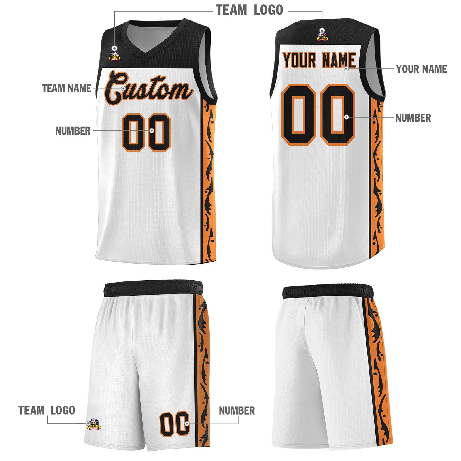 Custom White Side Pattern Sports Uniform Basketball Jersey