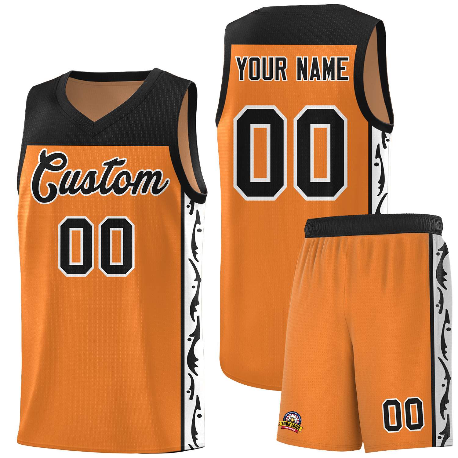 Custom Gold Orange Side Pattern Sports Uniform Basketball Jersey