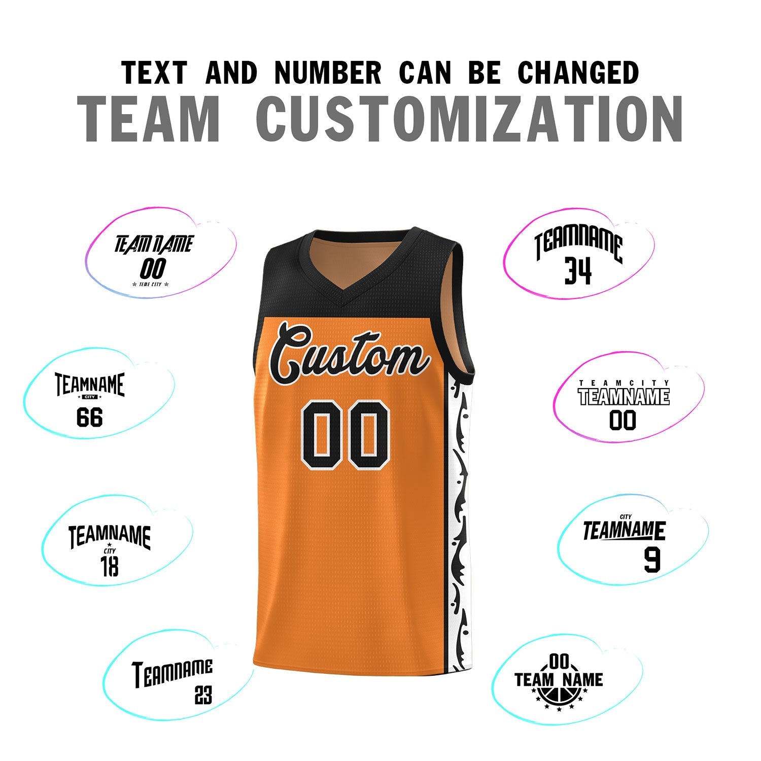Custom Gold Orange Side Pattern Sports Uniform Basketball Jersey