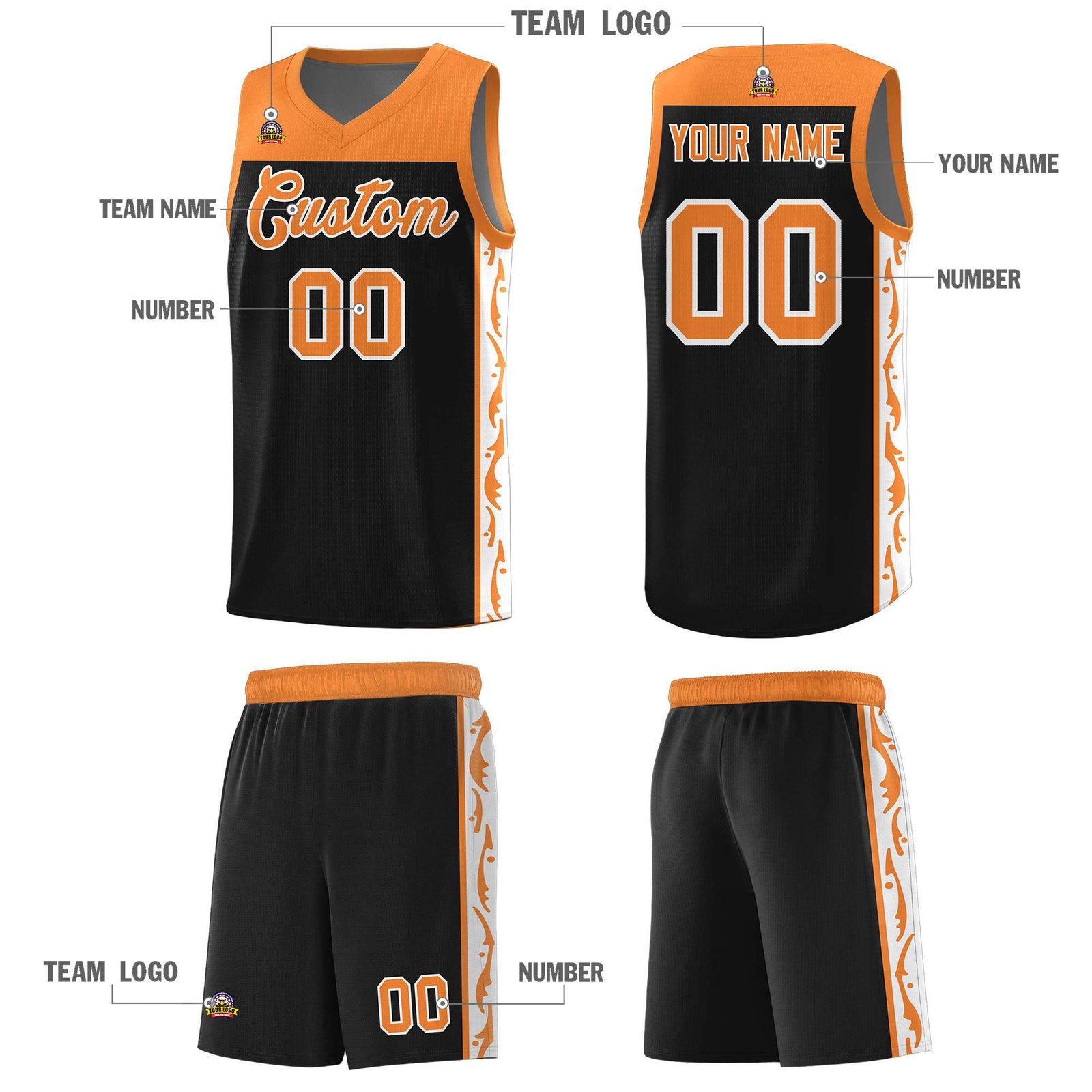 Custom Black Side Pattern Sports Uniform Basketball Jersey