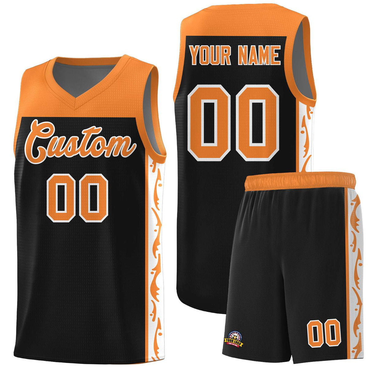 Custom Black Side Pattern Sports Uniform Basketball Jersey