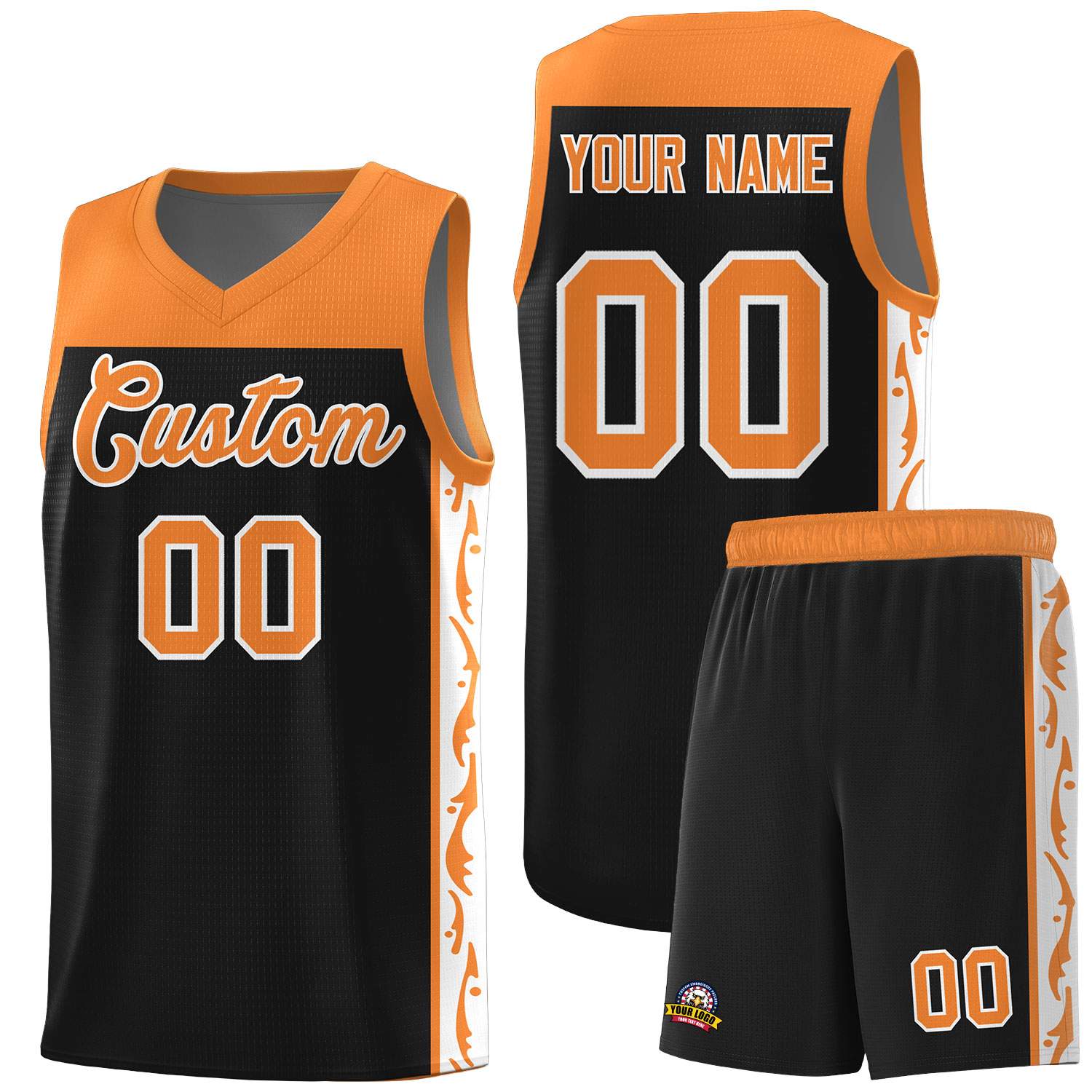 Custom Black Side Pattern Sports Uniform Basketball Jersey