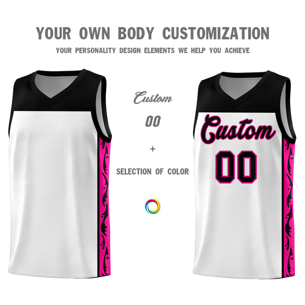 Custom White Side Pattern Sports Uniform Basketball Jersey