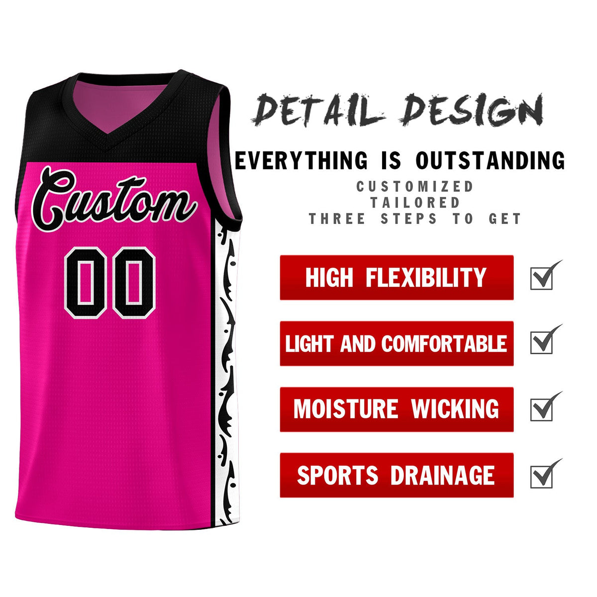 Custom Red Side Pattern Sports Uniform Basketball Jersey