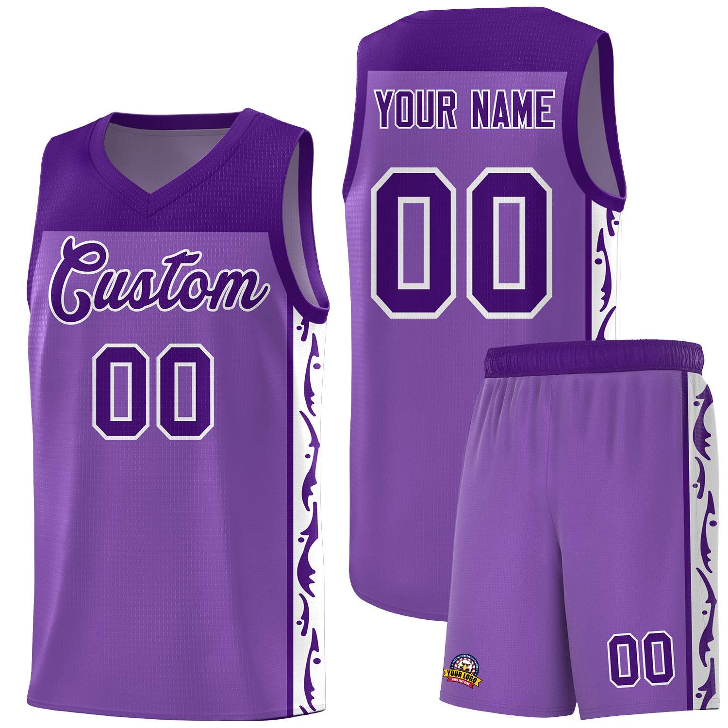 Custom Purple Side Pattern Sports Uniform Basketball Jersey