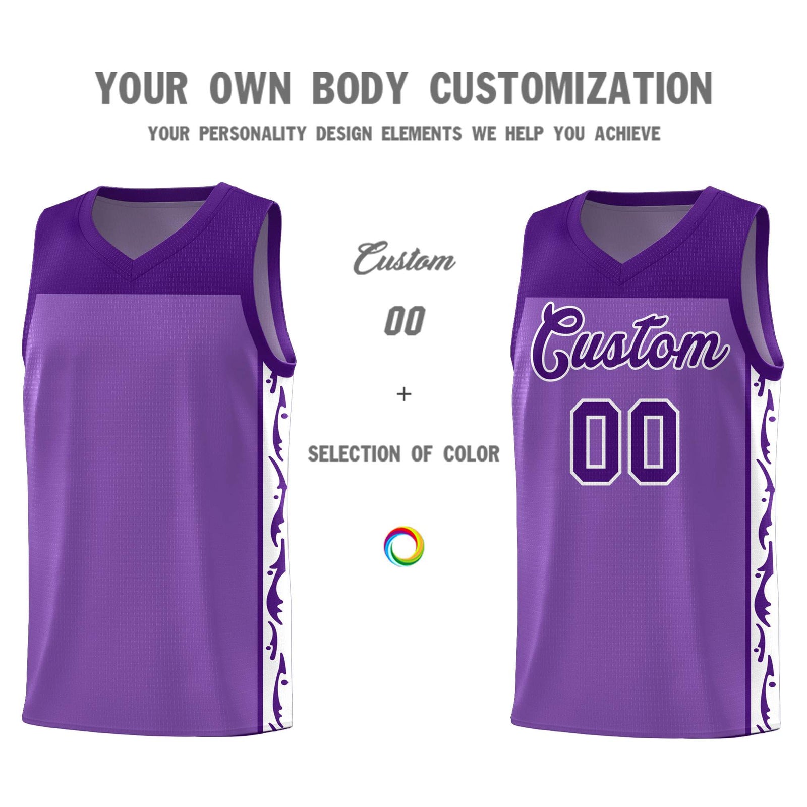 Custom Purple Side Pattern Sports Uniform Basketball Jersey