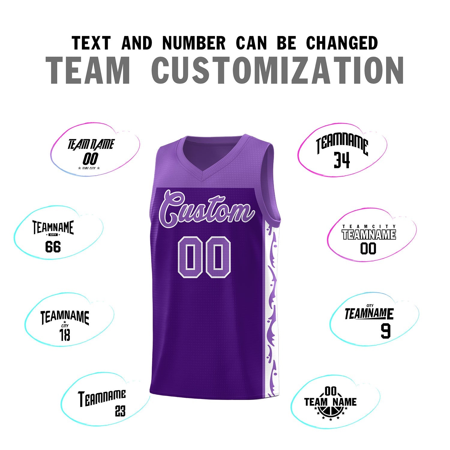 Custom Purple Side Pattern Sports Uniform Basketball Jersey