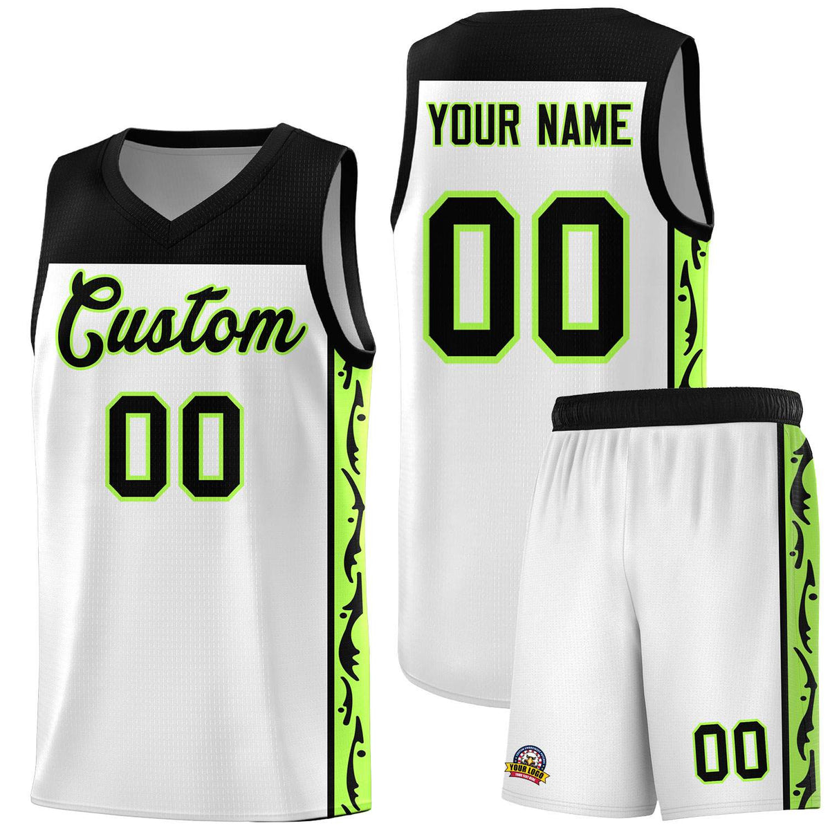 Custom White Side Pattern Sports Uniform Basketball Jersey