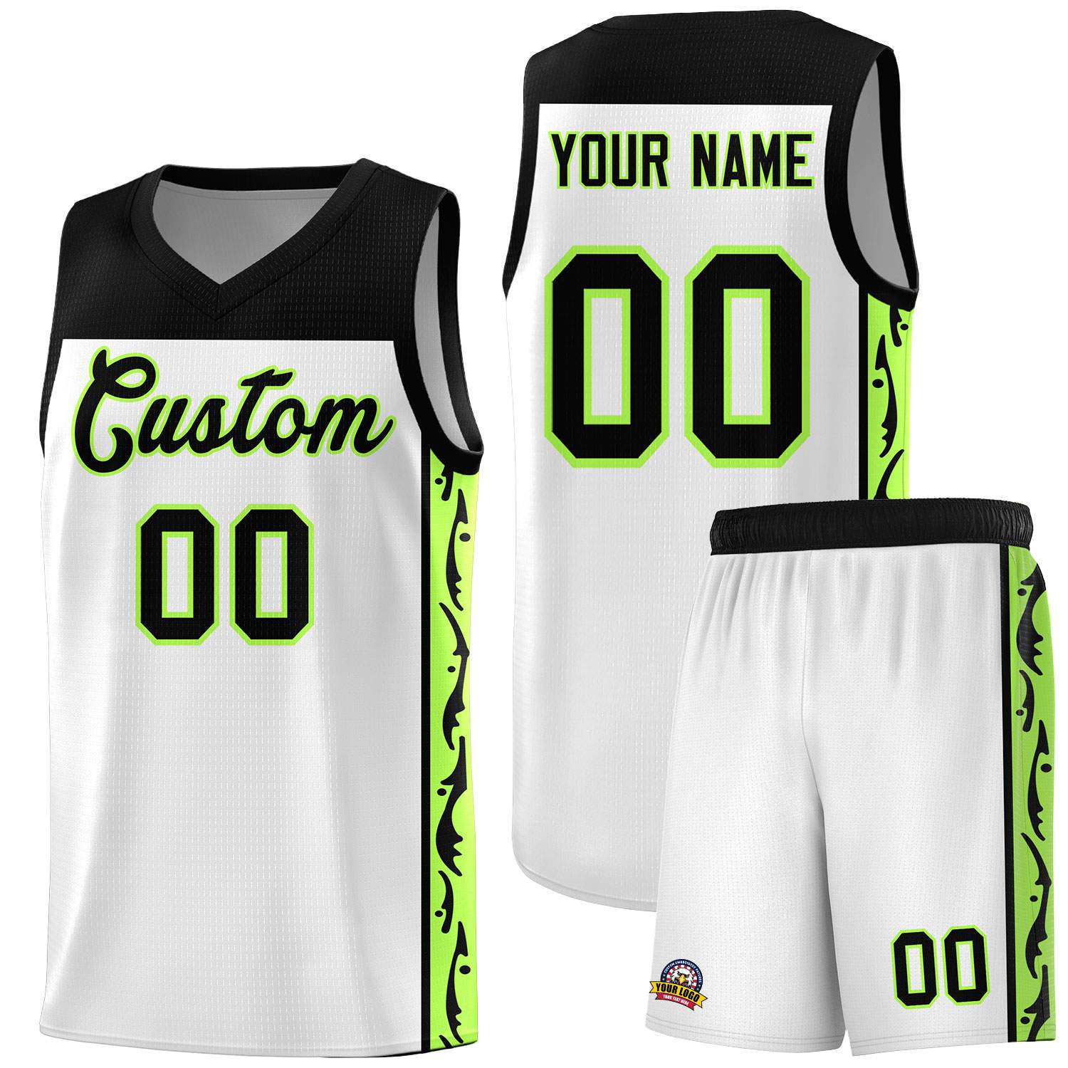 Custom White Side Pattern Sports Uniform Basketball Jersey