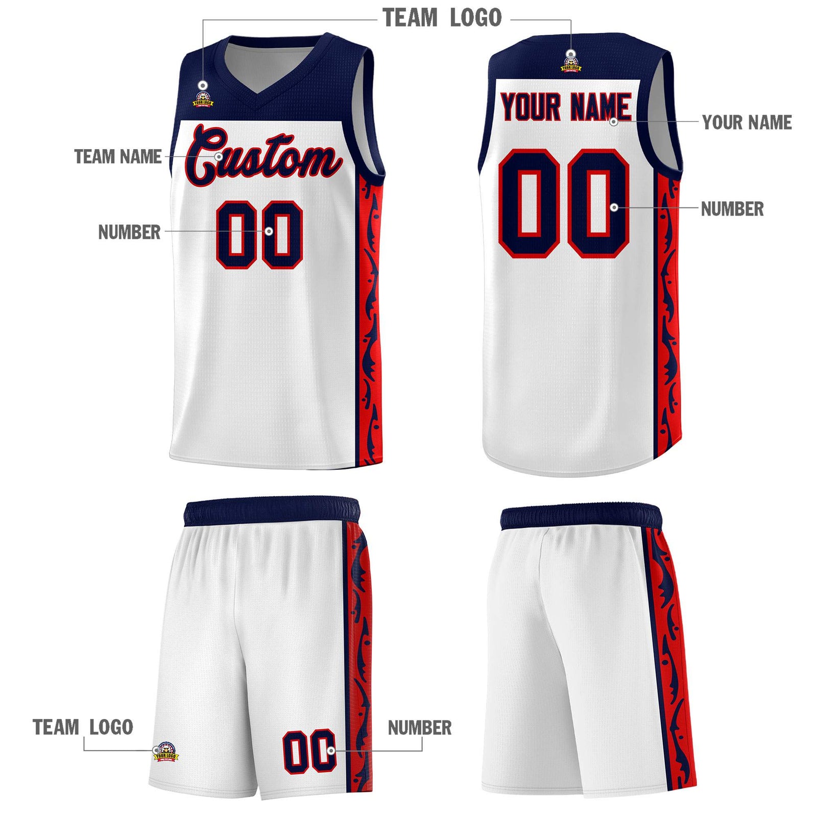 Custom White Side Pattern Sports Uniform Basketball Jersey