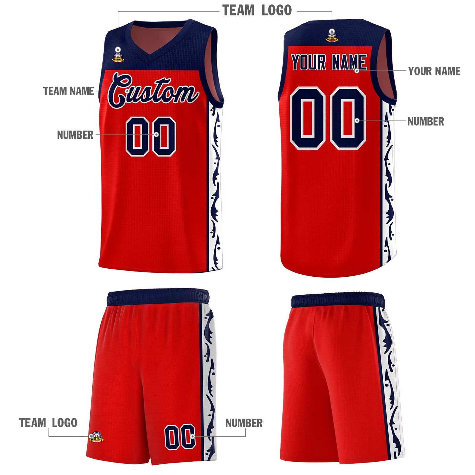 Custom Red Side Pattern Sports Uniform Basketball Jersey
