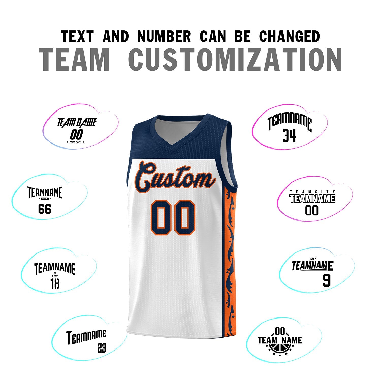 Custom White Side Pattern Sports Uniform Basketball Jersey