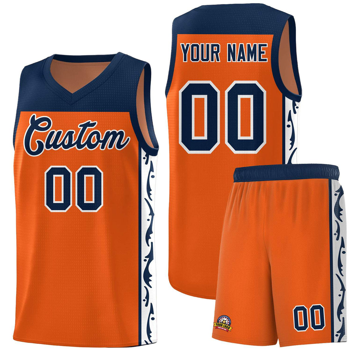 Custom Orange Side Pattern Sports Uniform Basketball Jersey