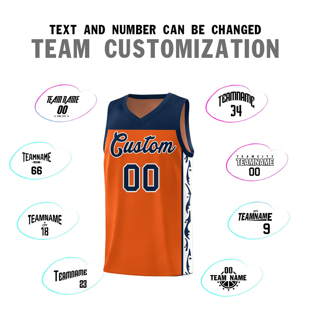 Custom Orange Side Pattern Sports Uniform Basketball Jersey