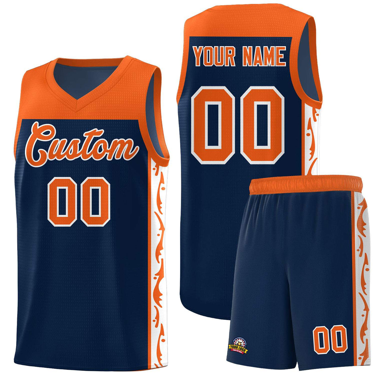 Custom Navy Side Pattern Sports Uniform Basketball Jersey